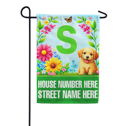 America Forever Personalized Address Sign Spring Puppy Floral Monogram Garden Flag