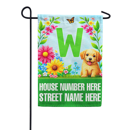 America Forever Personalized Address Sign Spring Puppy Floral Monogram Garden Flag