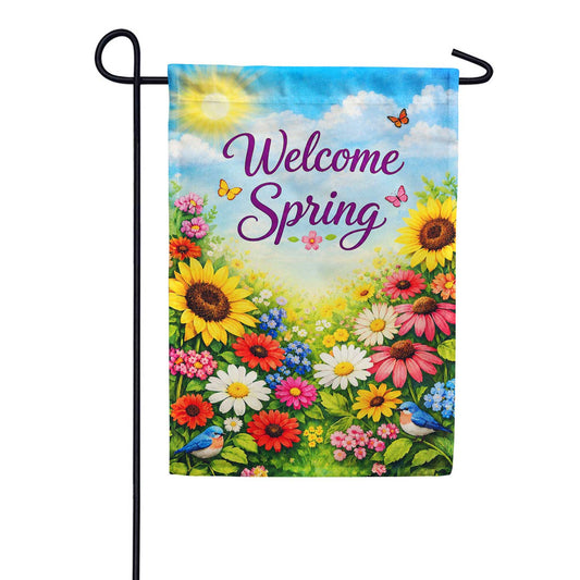 Welcome Spring Sunflowers and Butterflies Garden Flag