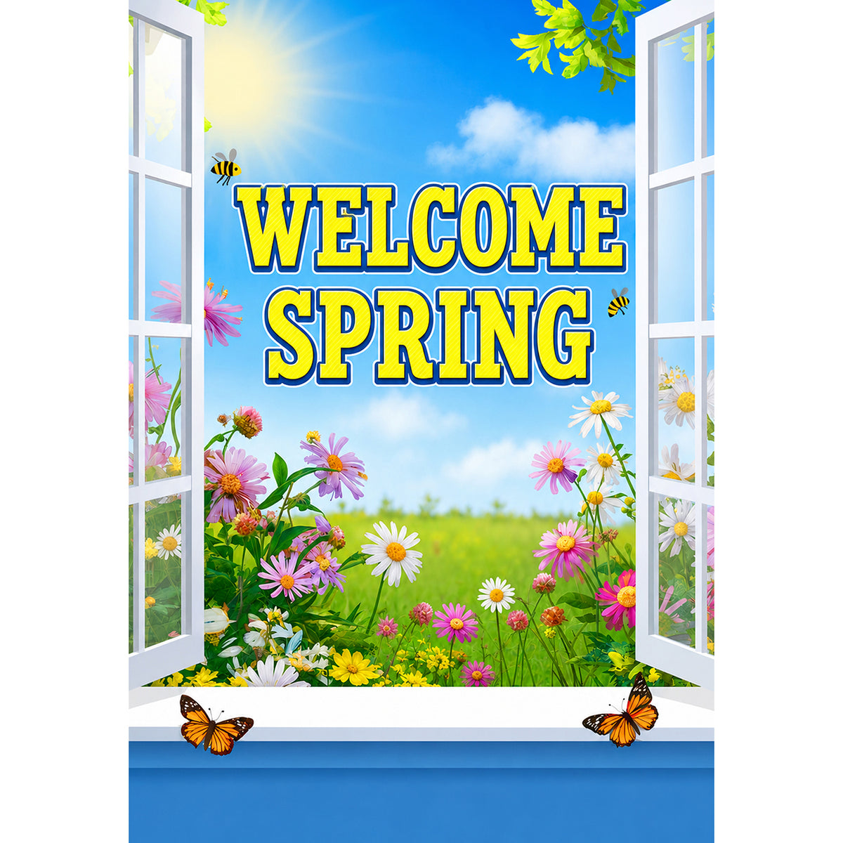 America Forever Welcome Spring Floral Window Scene Garden Flag