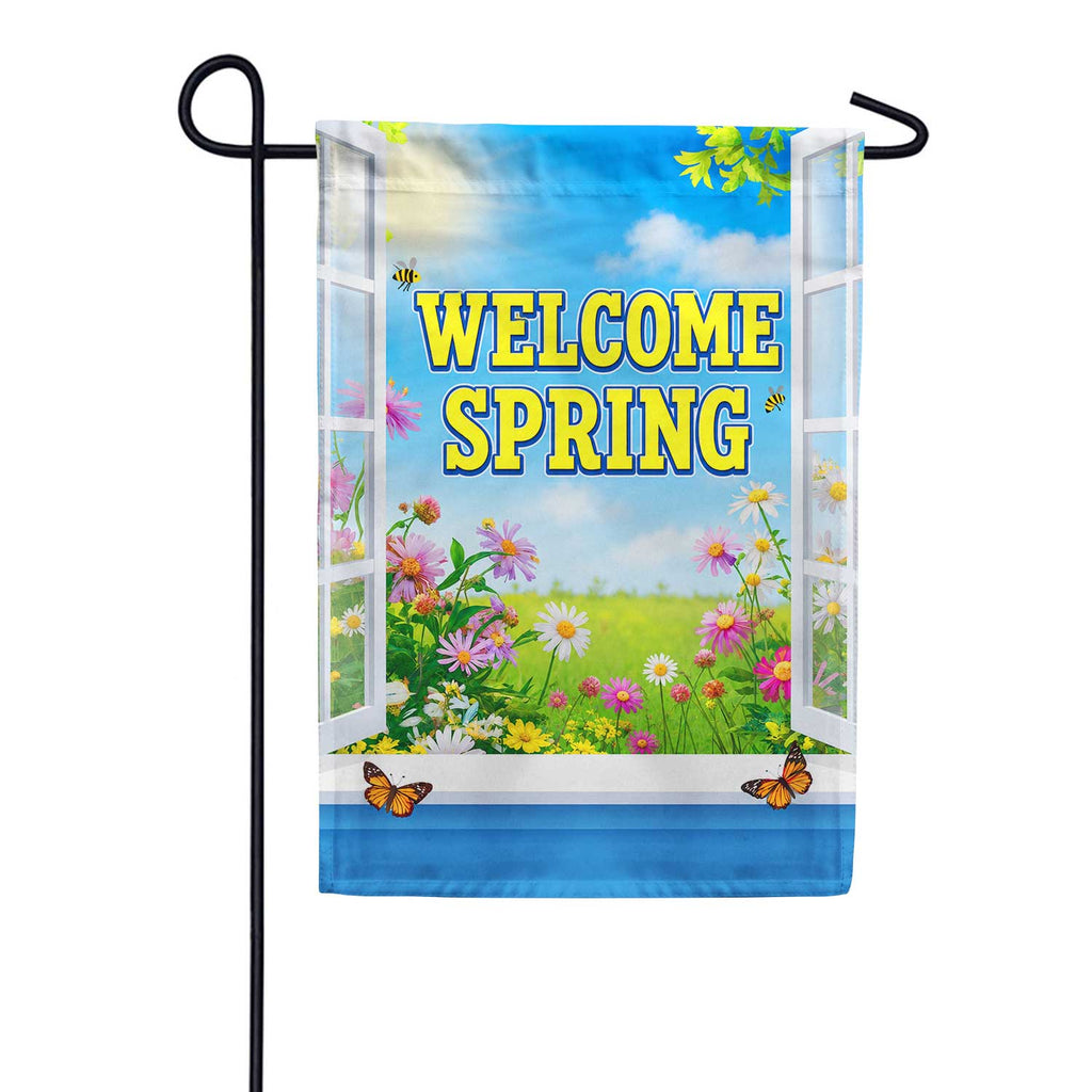 America Forever Welcome Spring Floral Window Scene Garden Flag