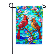 America Forever Stained Glass Cardinals with Pink Blossoms Garden Flag
