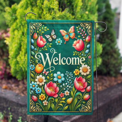 America Forever Welcome Spring Floral Butterflies Garden Flag