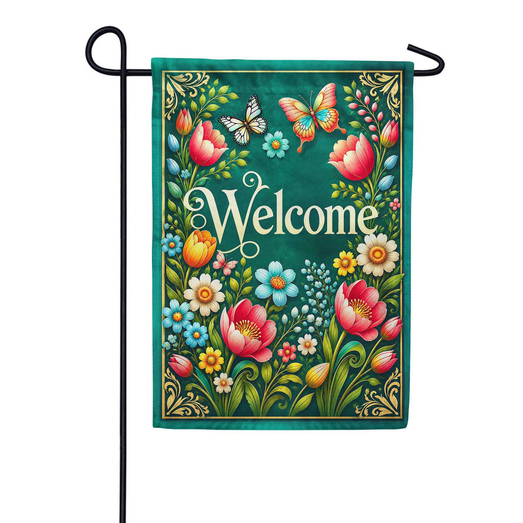 America Forever Welcome Spring Floral Butterflies Garden Flag
