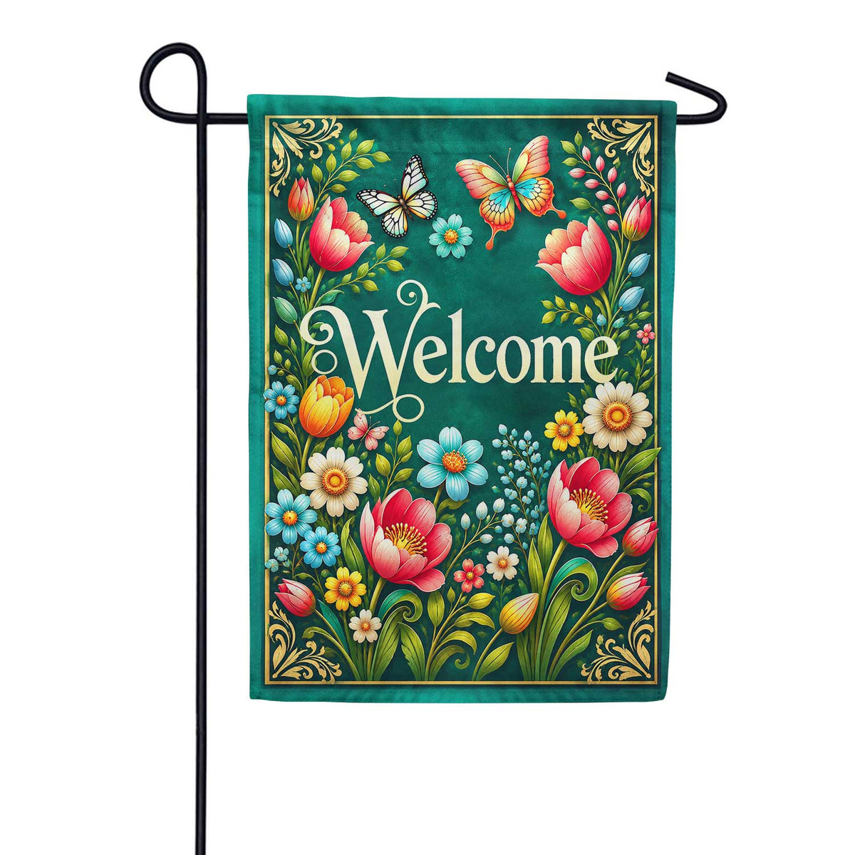 America Forever Welcome Spring Floral Butterflies Garden Flag