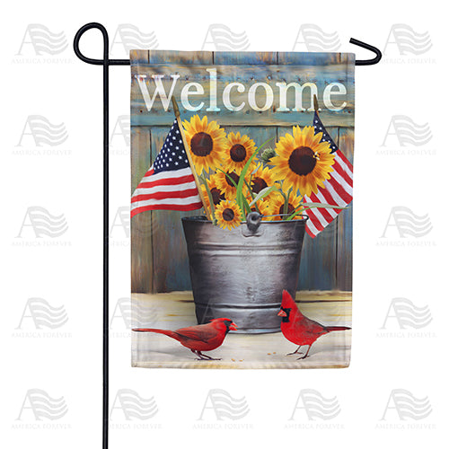 America Forever Sunflower and Cardinals Welcome Garden Flag
