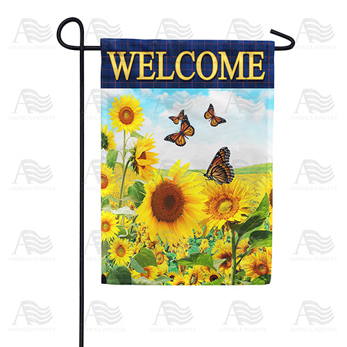 America Forever Sunflower Welcome Blue Plaid Garden Flag