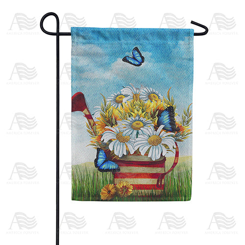America Forever Daisy Watering Can Welcome Garden Flag