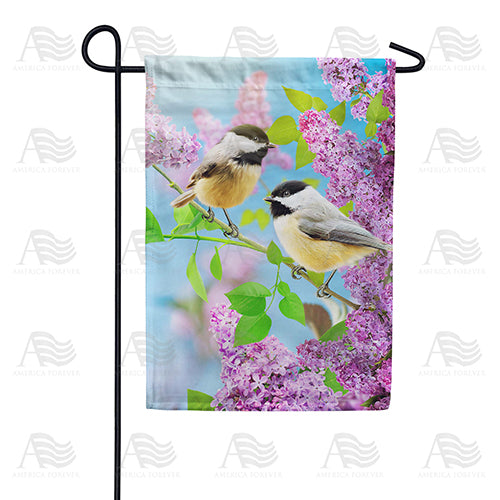 America Forever Chickadees and Lilacs Garden Flag