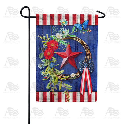 America Forever True Blue Patriotic Wreath Garden Flag