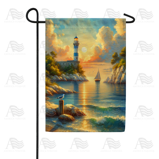 America Forever Sunset Lighthouse Watch Garden Flag