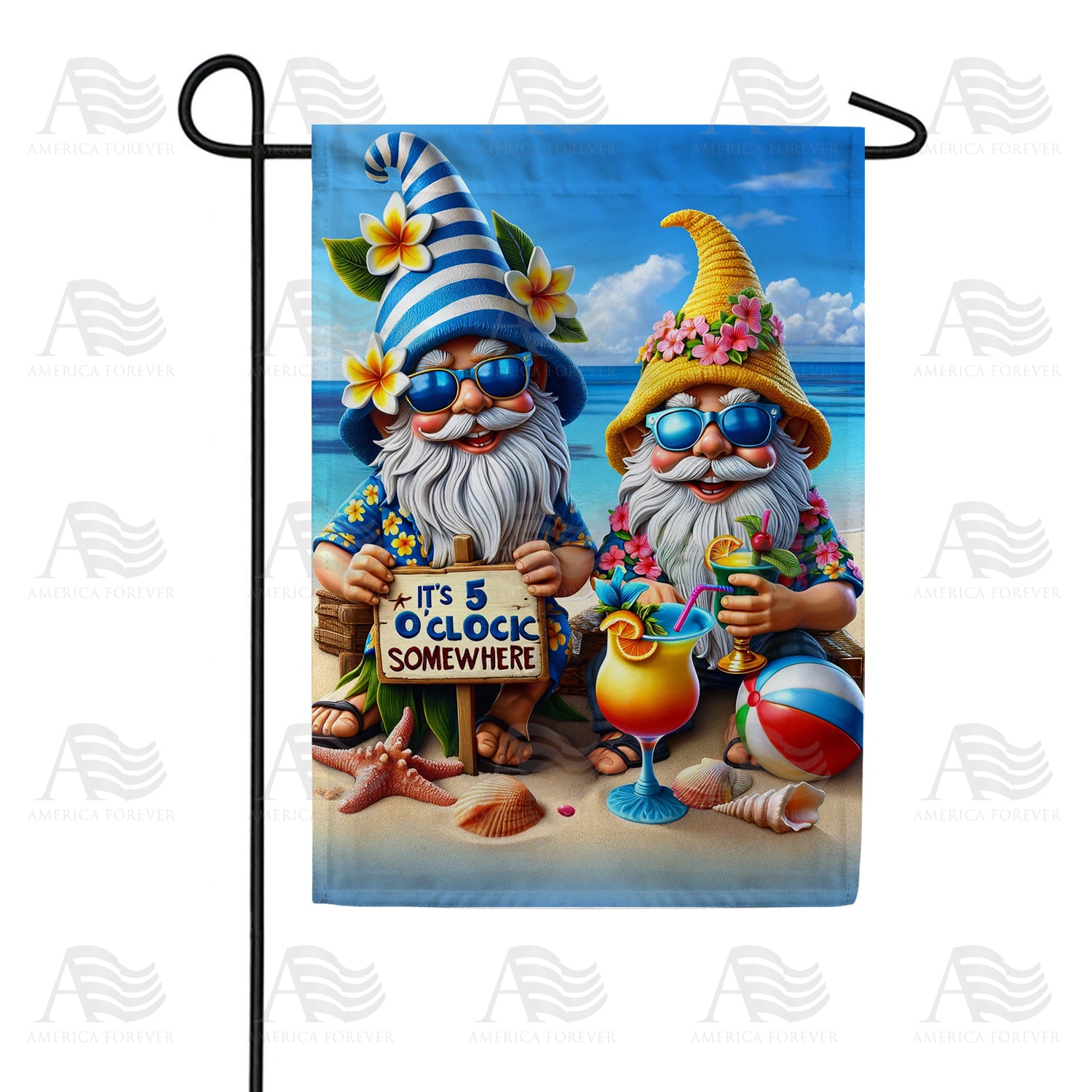 America Forever Beachside Gnome Cheers Garden Flag