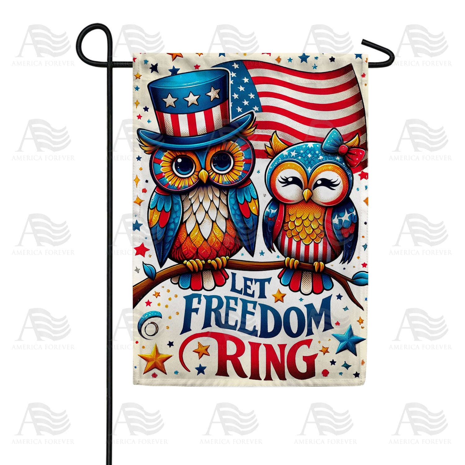 Patriotic Owls Duo Garden Flag