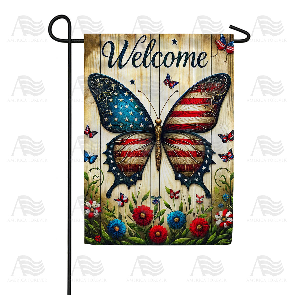 America Forever Patriotic Welcome Butterfly Garden Flag