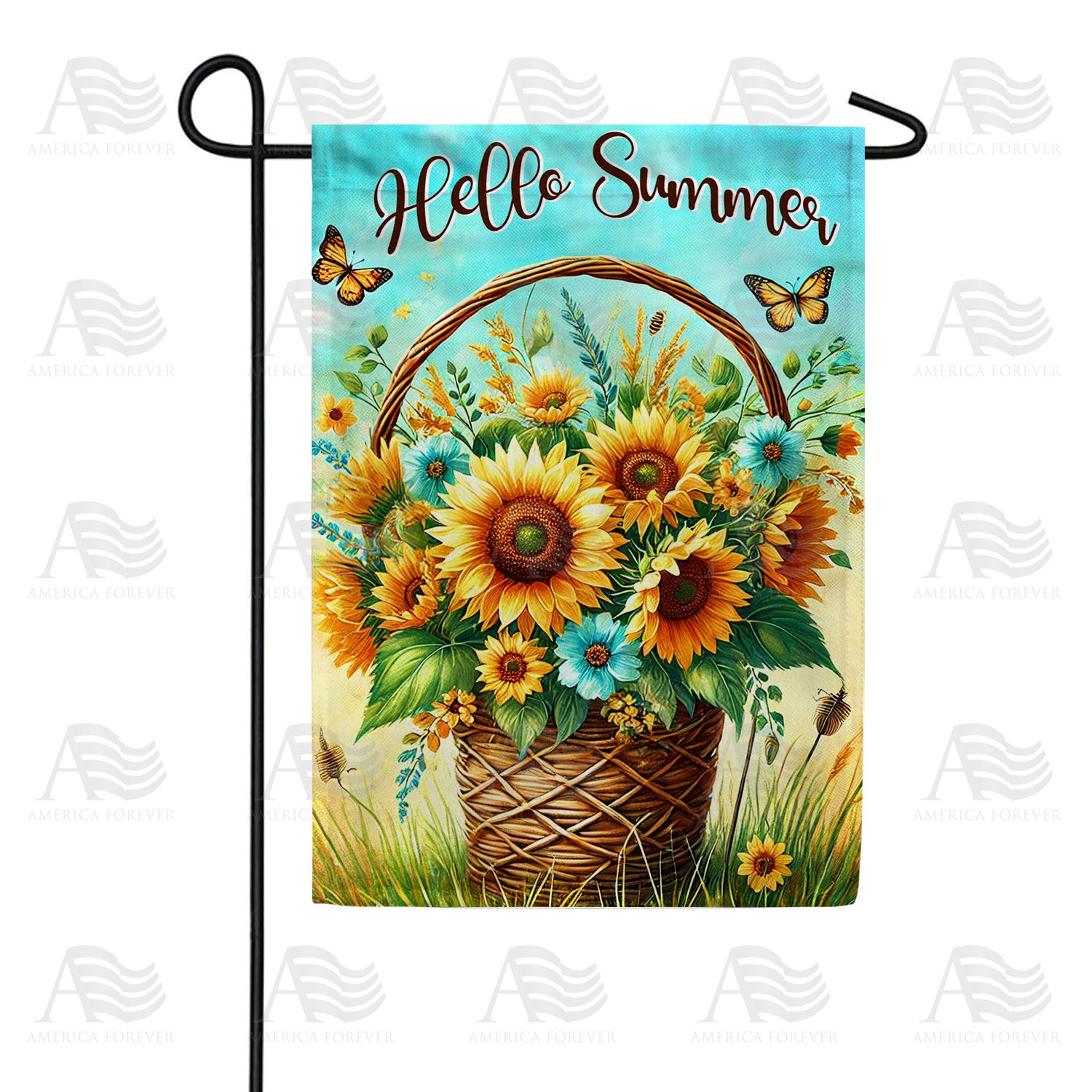 America Forever Hello Summer Sunflower Basket Garden Flag