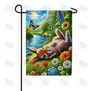 America Forever Peaceful Bunny Butterfly Garden Scene Garden Flag