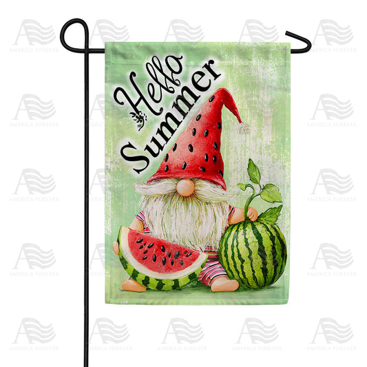 America Forever Hello Summer Watermelon Gnome Slice Garden Flag