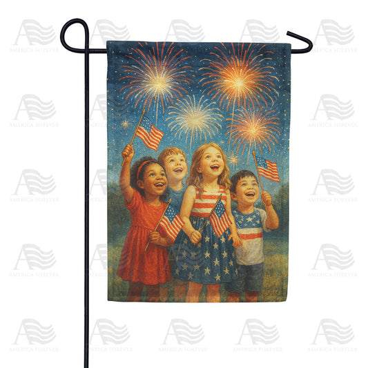 America Forever Children Fireworks Garden Flag