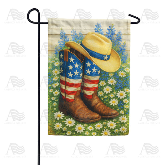 Patriotic Cowboy Boots and Hat Double Sided Garden Flag