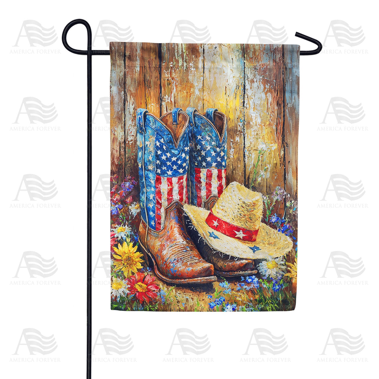Patriotic Cowboy Boots Painted Double Sided Garden Flag