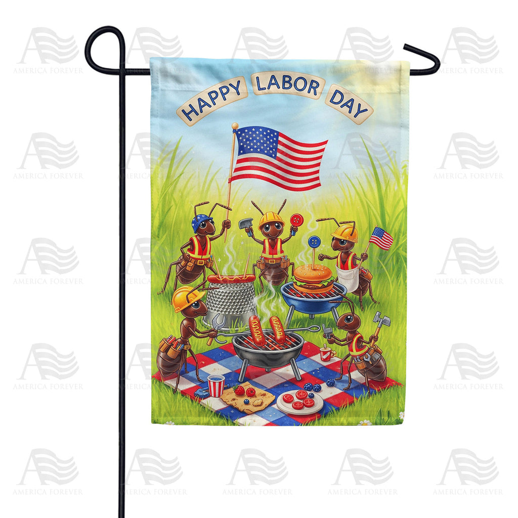 Happy Labor Day BBQ Ants Double Sided Garden Flag