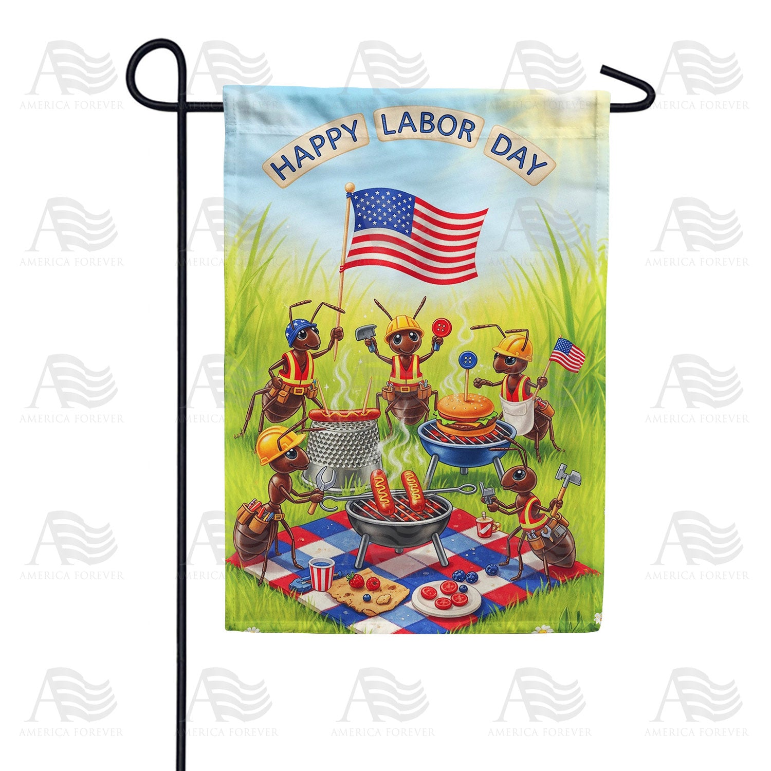Happy Labor Day BBQ Ants Double Sided Garden Flag