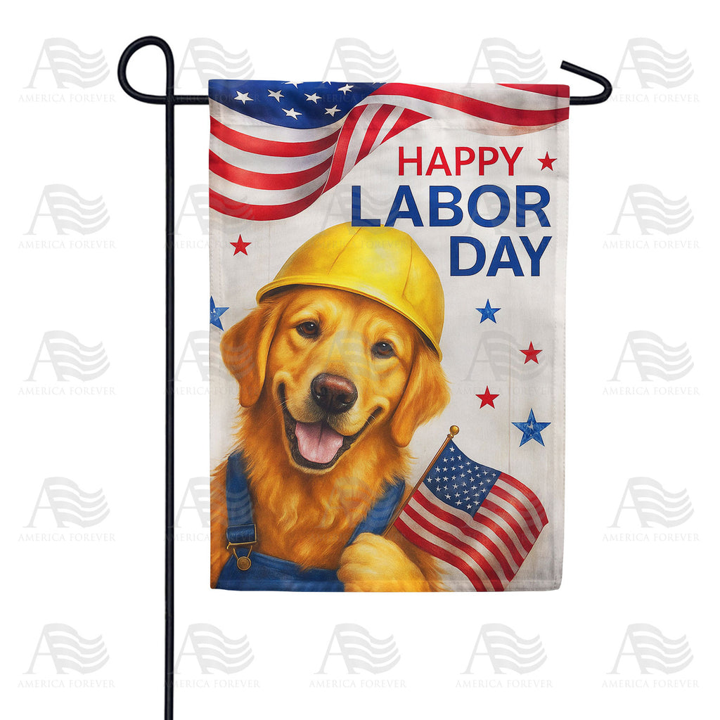 Happy Labor Day Worker Dog Double Sided Garden Flag