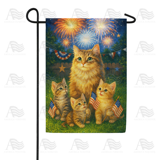 Patriotic Cats Fireworks Fourth of July Double Sided Garden Flag - 12.5" x 18"