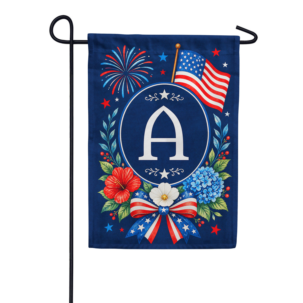 America Forever Floral Fireworks Monogram Garden Flag