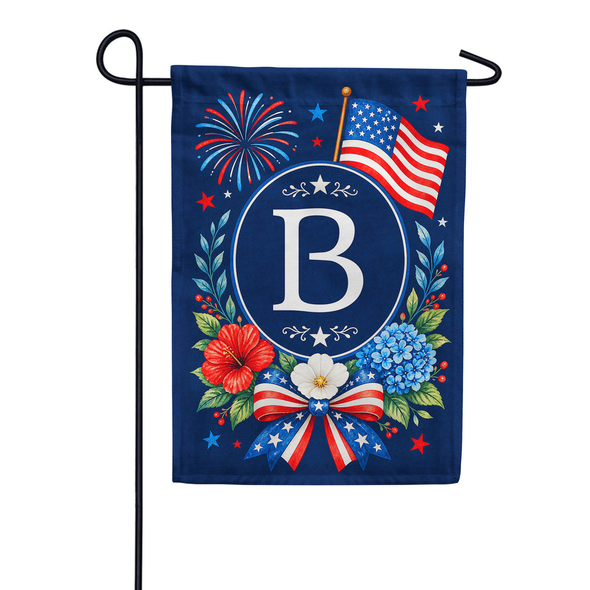 America Forever Floral Fireworks Monogram Garden Flag