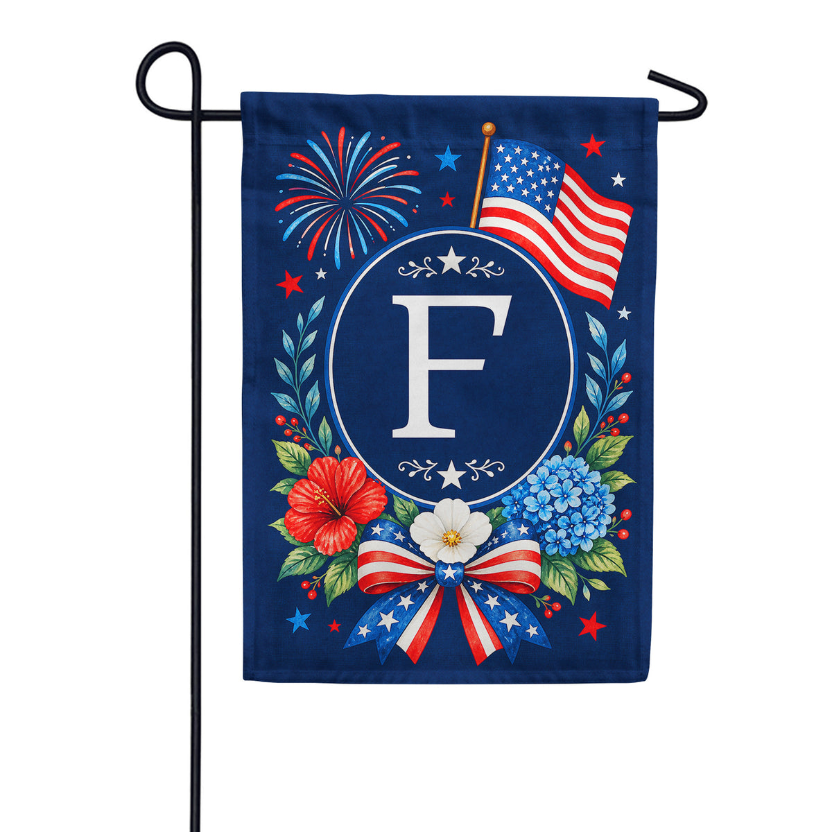 America Forever Floral Fireworks Monogram Garden Flag