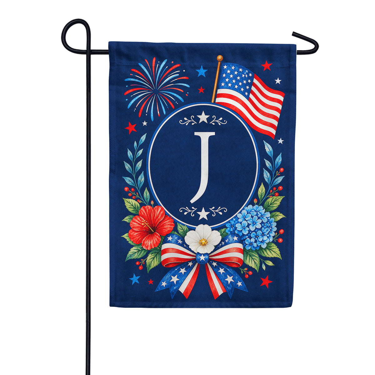 America Forever Floral Fireworks Monogram Garden Flag