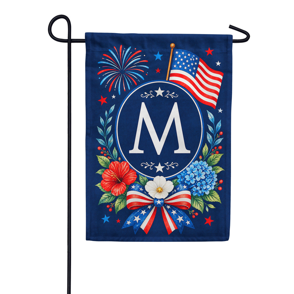 America Forever Floral Fireworks Monogram Garden Flag