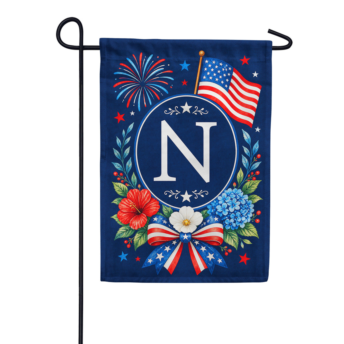 America Forever Floral Fireworks Monogram Garden Flag