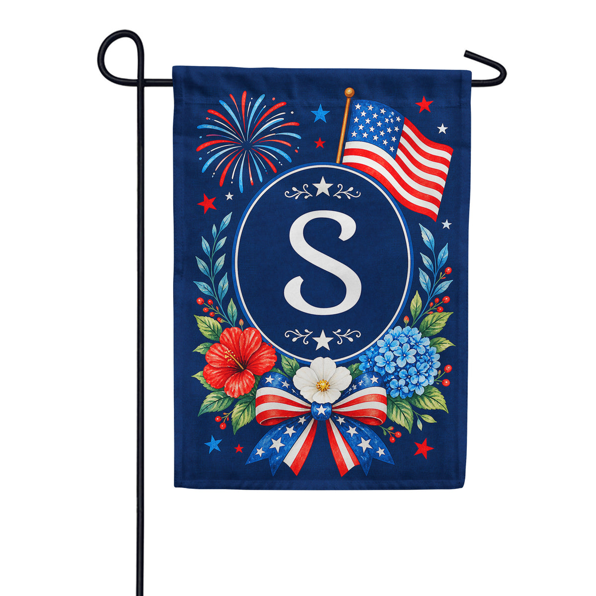 America Forever Floral Fireworks Monogram Garden Flag