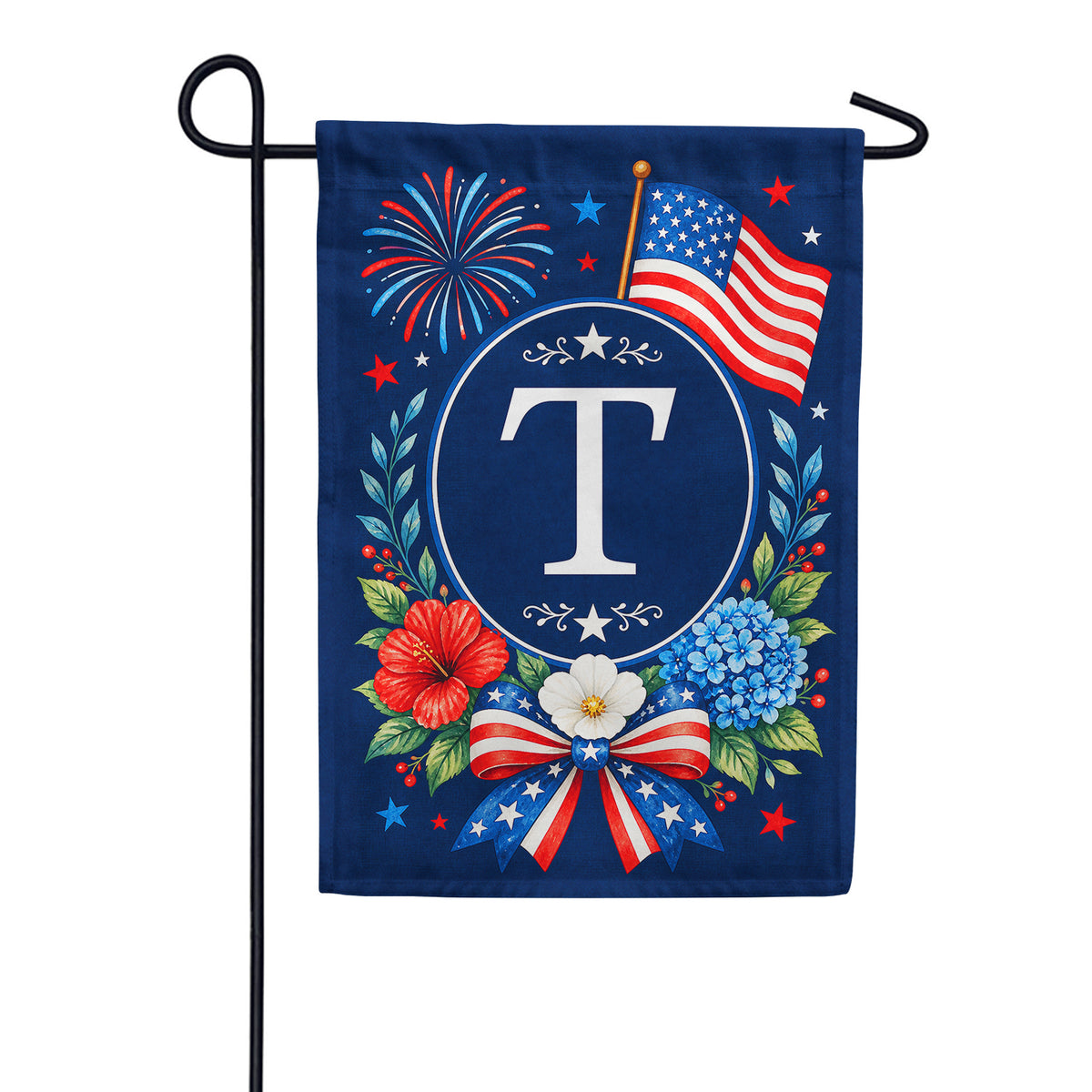 America Forever Floral Fireworks Monogram Garden Flag