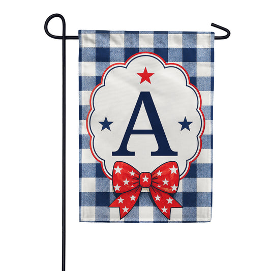 America Forever Patriotic Blue Gingham Monogram Garden Flag