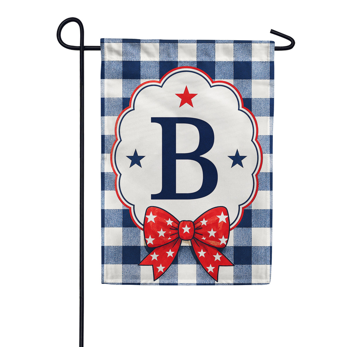 America Forever Patriotic Blue Gingham Monogram Garden Flag