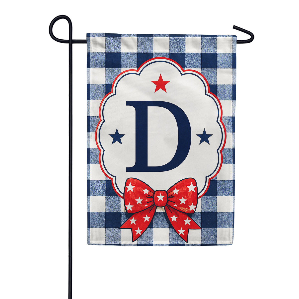 America Forever Patriotic Blue Gingham Monogram Garden Flag