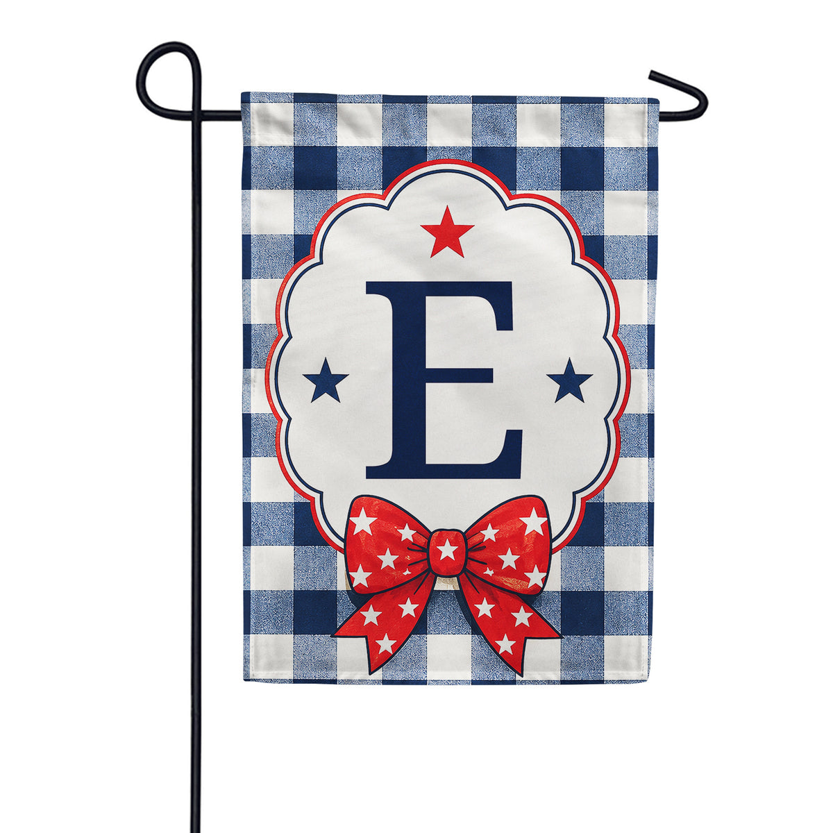 America Forever Patriotic Blue Gingham Monogram Garden Flag
