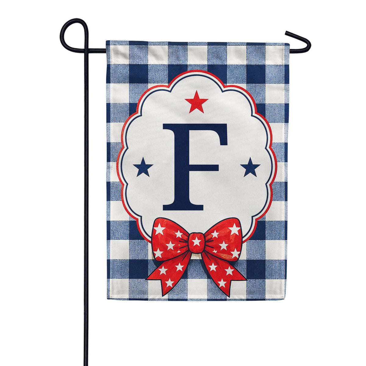 America Forever Patriotic Blue Gingham Monogram Garden Flag