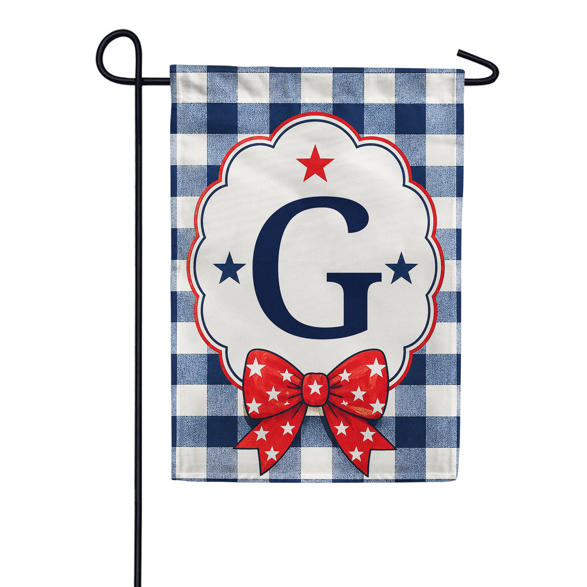America Forever Patriotic Blue Gingham Monogram Garden Flag