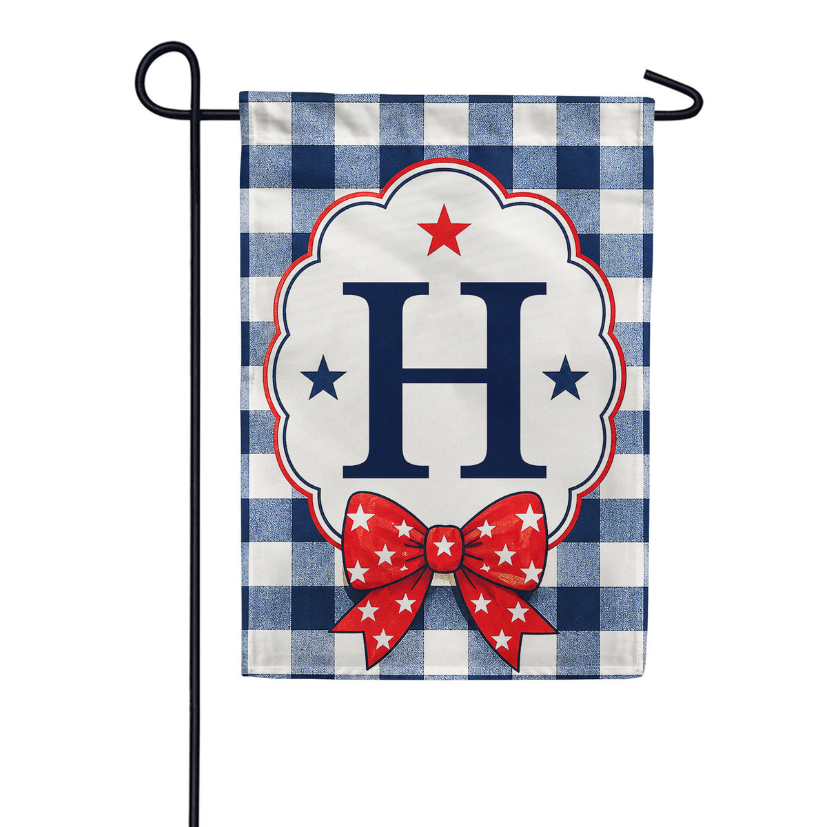 America Forever Patriotic Blue Gingham Monogram Garden Flag