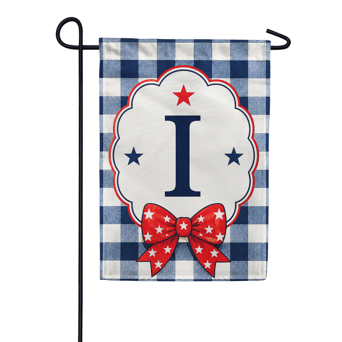 America Forever Patriotic Blue Gingham Monogram Garden Flag