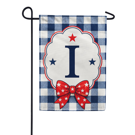 America Forever Patriotic Blue Gingham Monogram Garden Flag