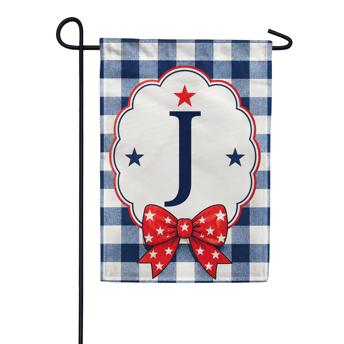 America Forever Patriotic Blue Gingham Monogram Garden Flag