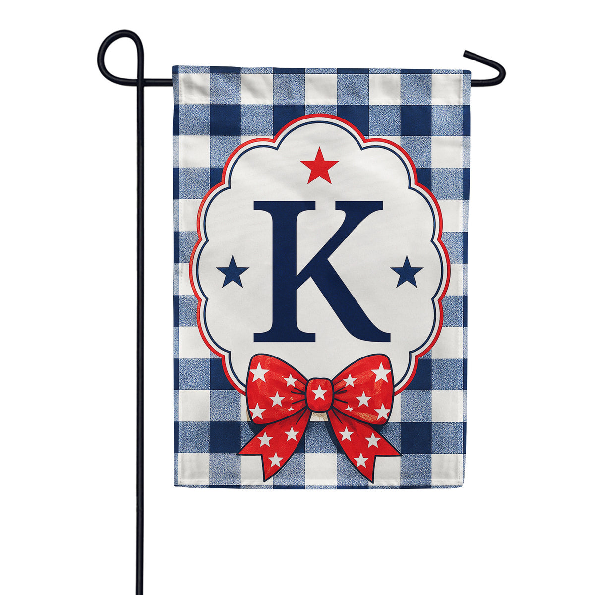 America Forever Patriotic Blue Gingham Monogram Garden Flag