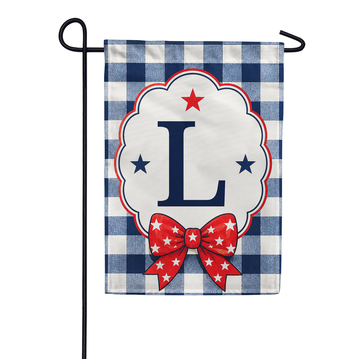 America Forever Patriotic Blue Gingham Monogram Garden Flag