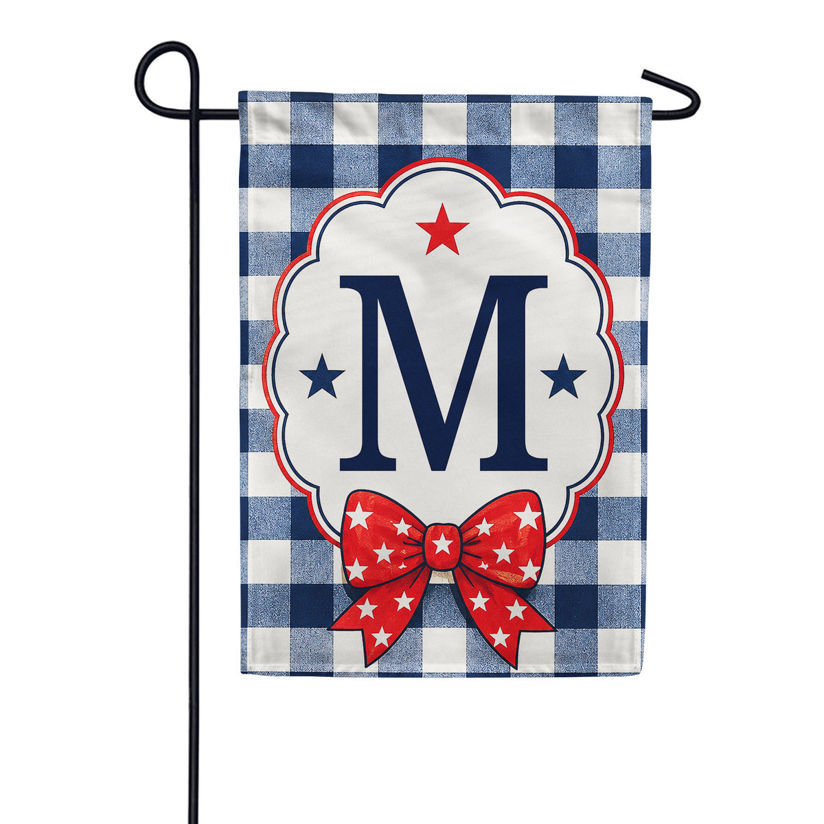 America Forever Patriotic Blue Gingham Monogram Garden Flag