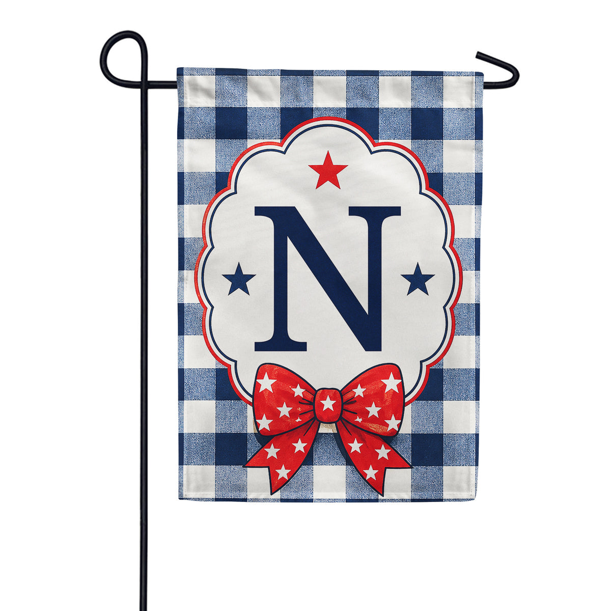 America Forever Patriotic Blue Gingham Monogram Garden Flag